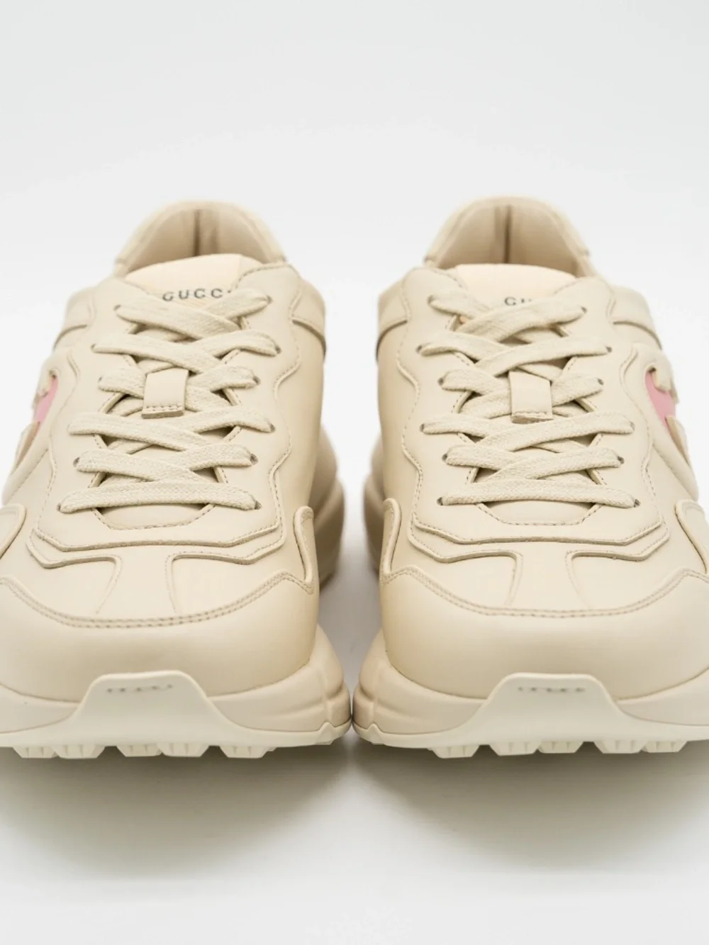 size 40.5G 10.5 US Gucci Rhyton Ivory GG cut Out Pink Leather Sneakers - Picture 2 of 12